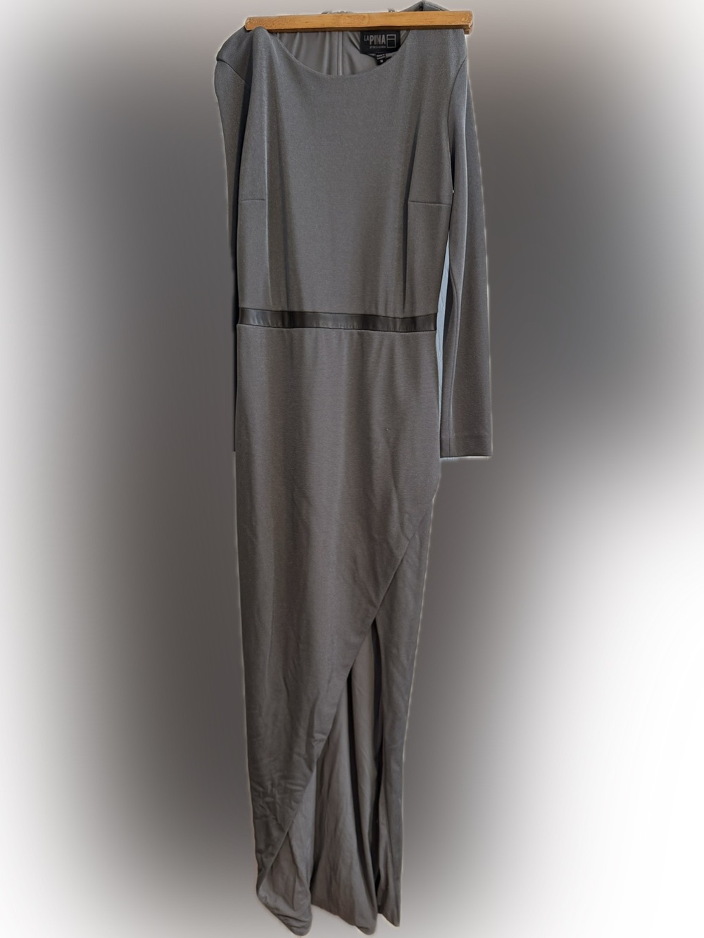 Charcoal Gray Long-Sleeve Maxi Dress La Pina by David Helwani medium m